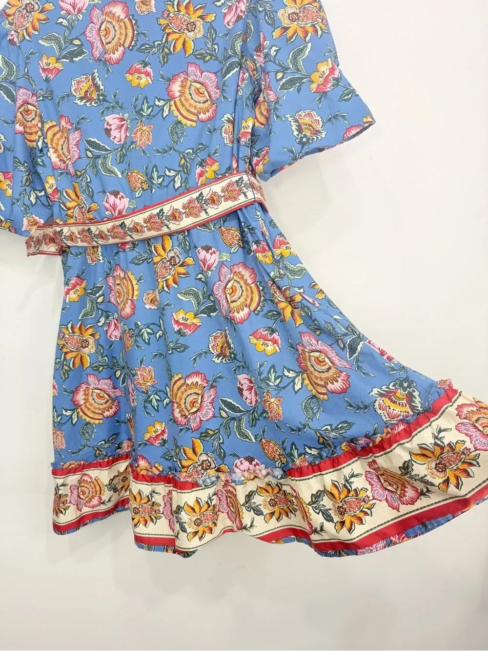 Joie Blue Pink Floral Print Complimentary Hem Puff Sleeve A Line Mini Dress NEW